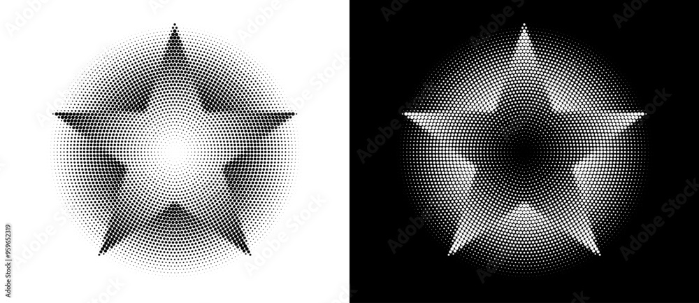 Poster modern abstract background with halftone stars. vector dotted icon, logo or design element.