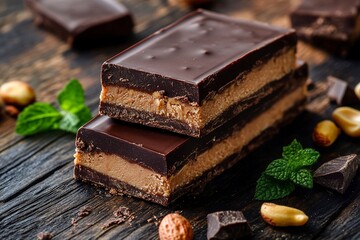Homemade Chocolate Peanut Butter Bar for Dessert. Generative Ai