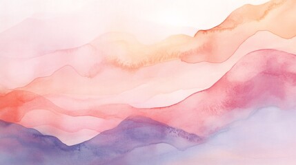 Abstract watercolor background with soft pink, orange, and purple hues forming a layered mountain range.
