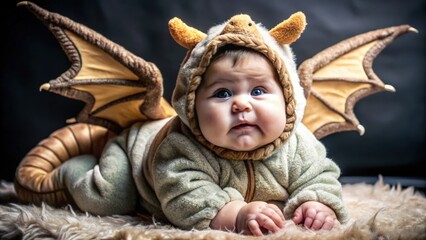 Baby in a Dragon Costume Lying on a Furry Surface