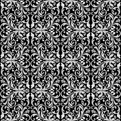 Fototapeta premium Floral pattern. Vintage wallpaper in the Baroque style. Seamless vector background. White and black ornament for fabric, wallpaper, packaging. Ornate Damask flower ornament.