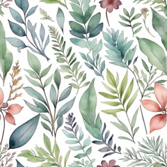 Fototapeta premium seamless Watercolor Pattern using botanical elements.