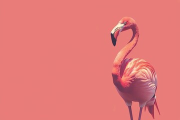 Fototapeta premium Pink flamingo is posing on a solid color background, free space
