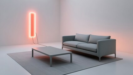 Minimalist interior design of modern living room with abstract art frame. Japanese home interior design of modern living room