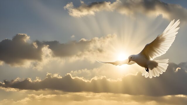 dove flying sky with sunshine