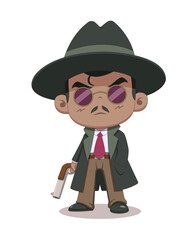 Cute style mafia gangster standing with shotgun cartoon illustration
