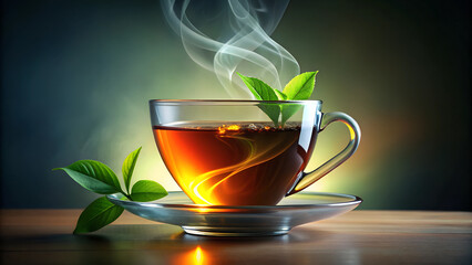 Cup of tea with green tea leaves - advertising image