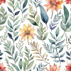 seamless Watercolor Pattern using botanical elements.