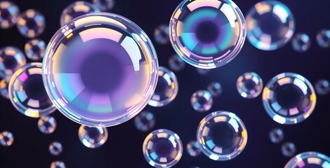 Holographic soap bubbles on dark background	