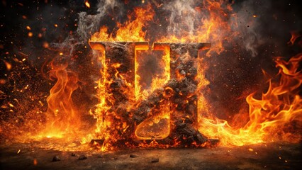 A photo image of bold, fiery letters engulfed in flames, with burning embers and sparks radiating outward, surrounded by a dark, smoky background.