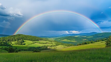 Fototapeta premium Rainbow Over Green Hills