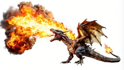 Obraz premium Fire-Breathing Dragon with Smoke and Flames