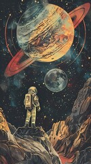 Vast starry sky and astronaut abstract illustration poster background