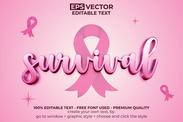 Survival Cancer Ribbon Text Effect Pink Style Editable Text Effect