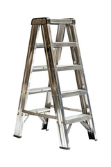 Metal extension ladder for technician isolated on transparent background.