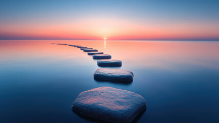 Sunrise Over Stone Path and Sea