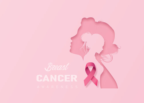 Breast Cancer Awareness Poster with Pink Woman Profile