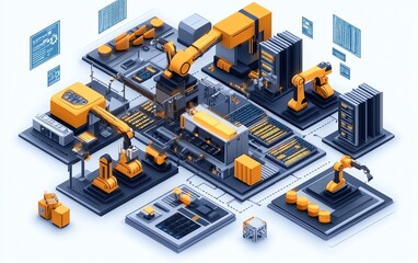 Obraz premium Automation concept featuring industrial business process workflow optimization, with checkboxes and visual elements of streamlined operations