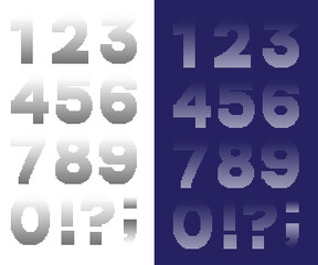 Numbers and punctuation mark with circular halftone dot pattern texture. White and black half tone symbols collection. Isolated elements and signs. Vector illustration. Dot-art