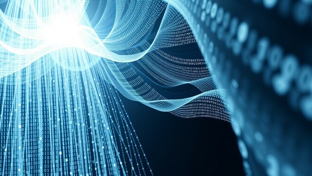 Abstract digital background with blue binary code.