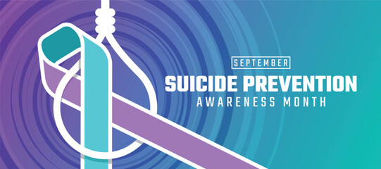 Suicide prevention awareness month - Teal and purple ribbon awareness cross white death suicide rope sign on circle rigns texture background vector design