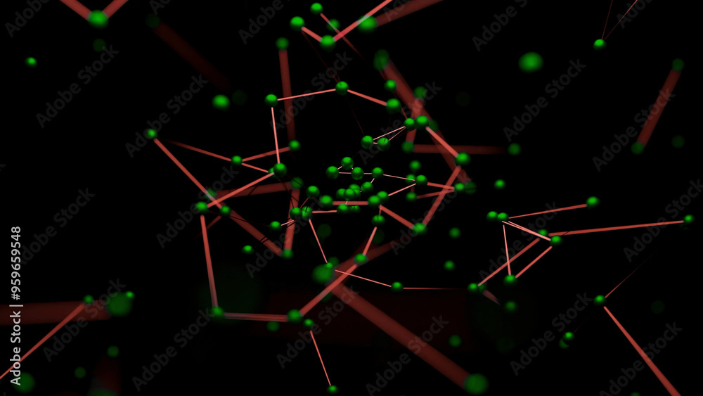 Poster chains with molecules in flow. design. emerging flow of compounds with molecules. abstract stream ap