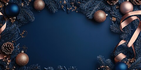 Naklejka premium Elegant Christmas border with blue and gold decorations.