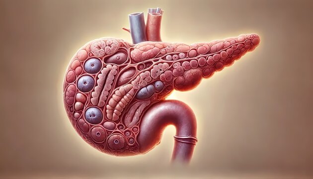 Medical illustration of the human pancreas