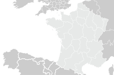 Political Map of France.for website layouts,background,education, precise,customizable,Travel worldwide,map silhouette backdrop,earth geography, political,reports. Grayscale style.