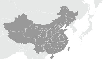 Map of China.for website layouts,background,education, precise,customizable,Travel worldwide,map silhouette backdrop,earth geography, political,reports. Grayscale style ,isolated on white background.