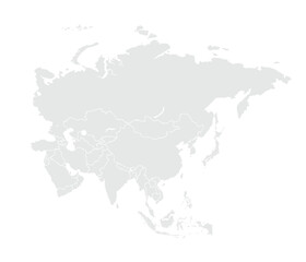 Map of Asia.for website layouts,background,education, precise,customizable,Travel worldwide,map silhouette backdrop,earth geography, political,reports. Grayscale style ,isolated on white background.