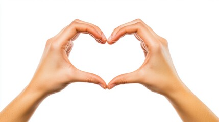 Obraz premium Two Hands Forming a Heart Shape Together on a Pure White Background for Love and Romance Themes