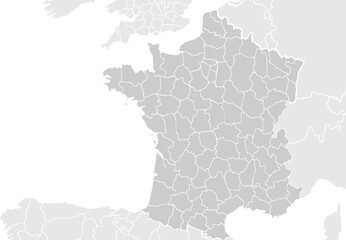 Political Map of France.for website layouts,background,education, precise,customizable,Travel worldwide,map silhouette backdrop,earth geography, political,reports. Grayscale style.