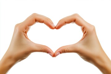 Obraz premium Two Hands Forming a Heart Shape Together on a Pure White Background for Love and Romance Themes