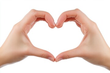 Two Hands Forming a Heart Shape Together on a Pure White Background for Love and Romance Themes
