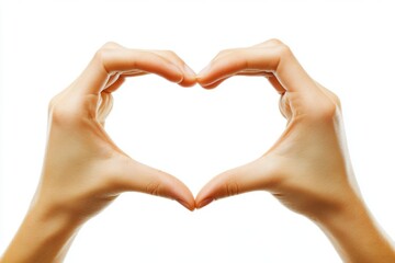 Two Hands Forming a Heart Shape Together on a Pure White Background for Love and Romance Themes