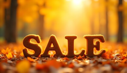 Sale inscription on autumn background. Autumn sale, discounts