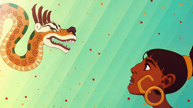 Culture aztec dragon and native profile animation