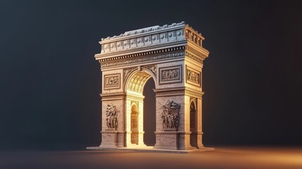 Fototapeta premium Illuminated Triumphal Arch at Night in a Historic European City Skyline