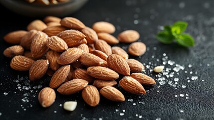 Caramelized Almonds Scattered Across a Dark Background