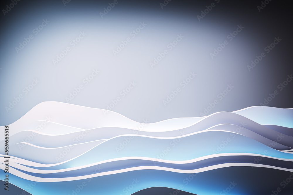 Poster Abstract white wavy background with mock up place. 3D Rendering.