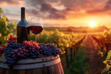 Blueberries and white wine in the vineyard