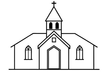 Township with church, black silhouette on white background, vector illustration 