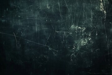 Wide shot of a black scratched grunge background with an old film effect, creating a vintage atmosphere, with ample space for text overlay