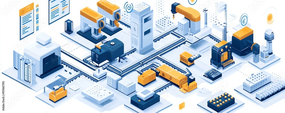 Poster concept of workflow optimization through automation, highlighting industrial processes with checkbox