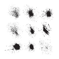 Grunge ink blots Graffiti Spray drops Grunge ink splatter. Splash of paints Vector set