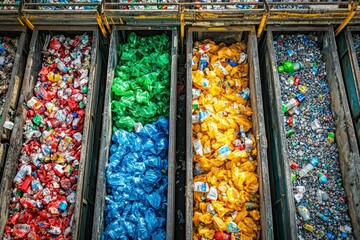 Fototapeta premium Sorted Plastic Waste in Metal Bins