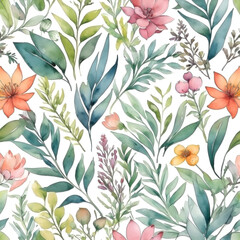 seamless Watercolor Pattern using botanical elements.