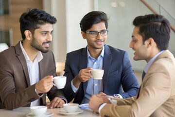 Fototapeta premium Indian Entrepreneurs Discussing Strategy Over Coffee 