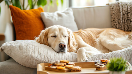 A Cozy Retreat for a Golden RetrieverSerenity and Indulgence in a Sunlit Living Room